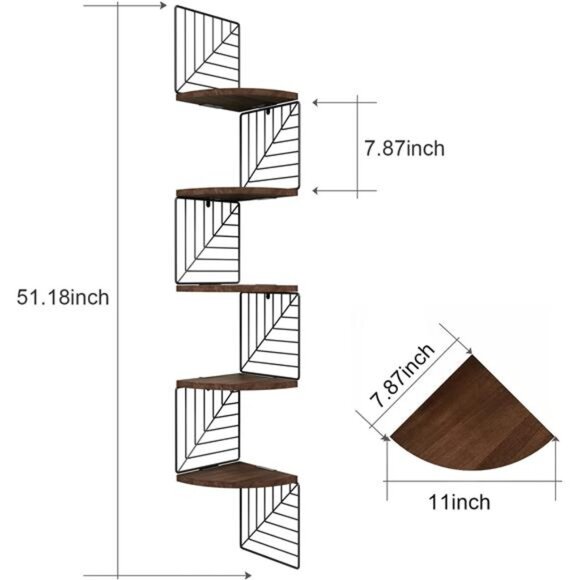 Corner Shelf Wall Mount of 5 Tier, Rustic Wood Floating Shelves Wall Shelves - Picture 3 of 7